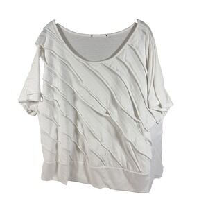 Women's Ivory Cream Draped Dolman Batwing Top Textured Blouse Plus Size G-364